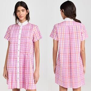 NWT De Loreta Azulejo Lightweight Poplin Embroidery Plaid Mini Dress Pink